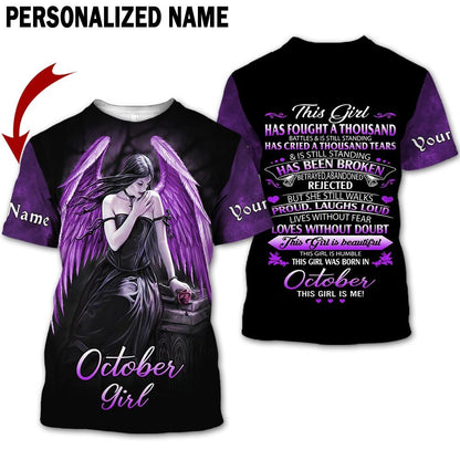 Presonalized Name Birthday Outfit October Girl 3D All Over Printed Purple Skull Girl Birthday Shirt TO2821