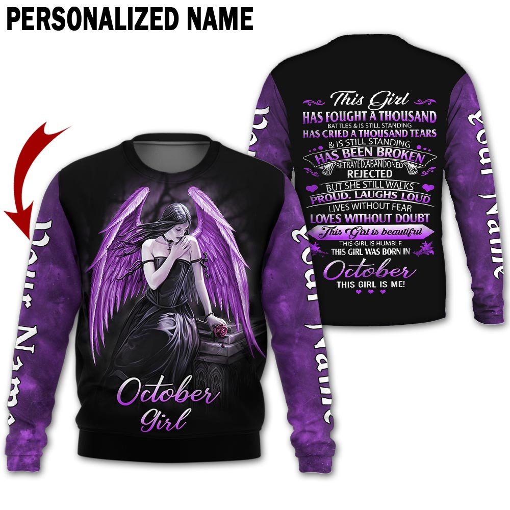 Presonalized Name Birthday Outfit October Girl 3D All Over Printed Purple Skull Girl Birthday Shirt TO2821