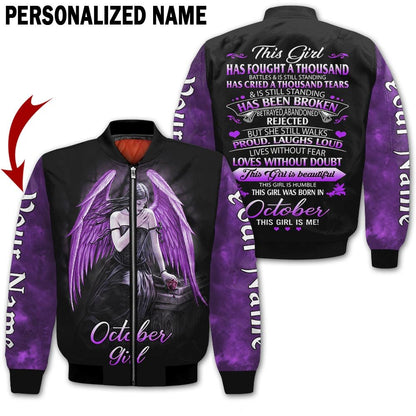 Presonalized Name Birthday Outfit October Girl 3D All Over Printed Purple Skull Girl Birthday Shirt TO2821