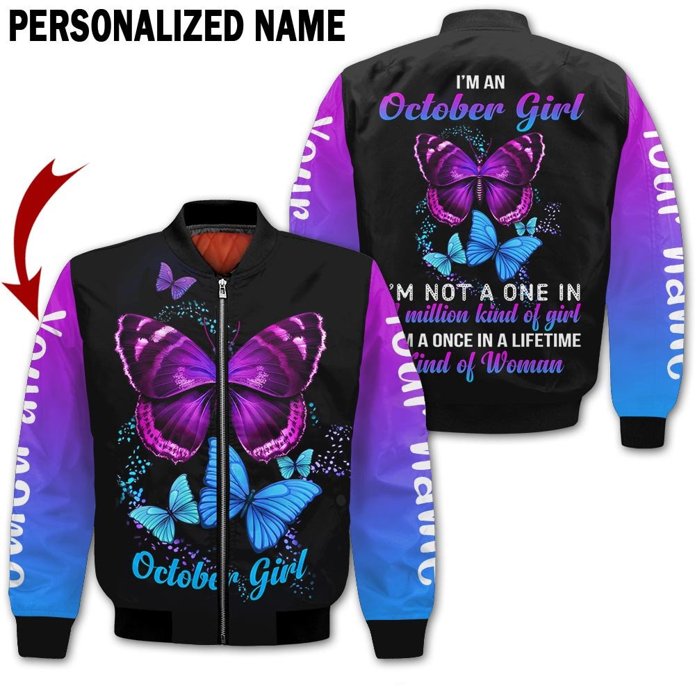 Presonalized Name Birthday Outfit October Girl 3D All Over Printed Bufterfly Purple And Blue Birthday Shirt TO2825