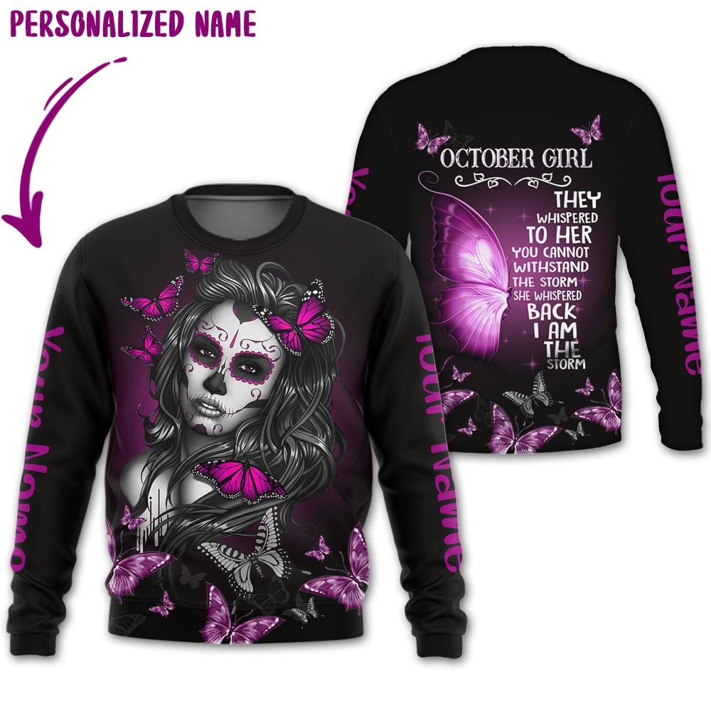 Presonalized Name Birthday Outfit October Girl 3D All Over Printed Bufterfly Purple Girl Birthday Shirt TO2829