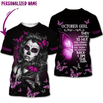 Presonalized Name Birthday Outfit October Girl 3D All Over Printed Bufterfly Purple Girl Birthday Shirt TO2829