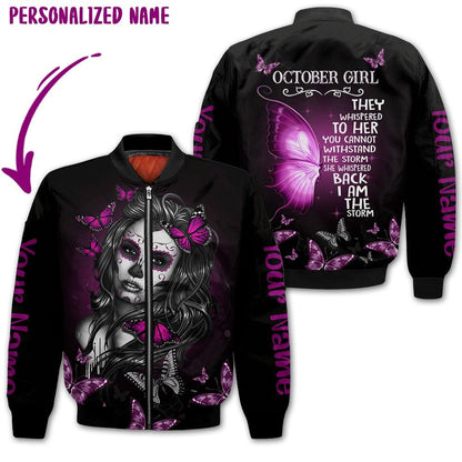 Presonalized Name Birthday Outfit October Girl 3D All Over Printed Bufterfly Purple Girl Birthday Shirt TO2829