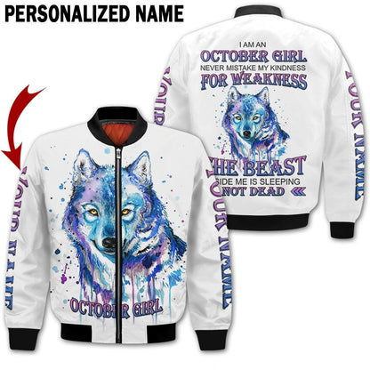 Presonalized Name Birthday Outfit October Girl 3D All Over Printed Wolf Panting Birthday Shirt TO2833