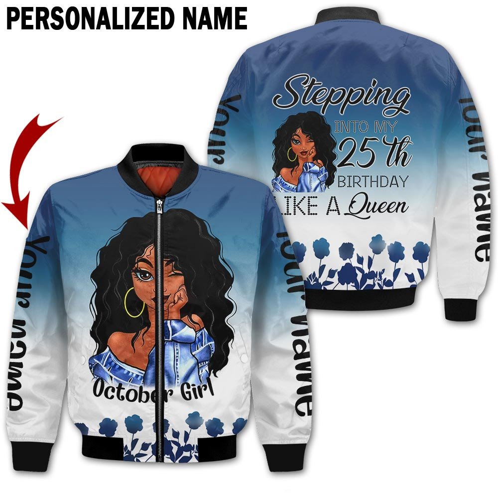 Personalized Name Birthday Outfit October Girl Blue Flower 25th Birthday Shirt For Women TO2827