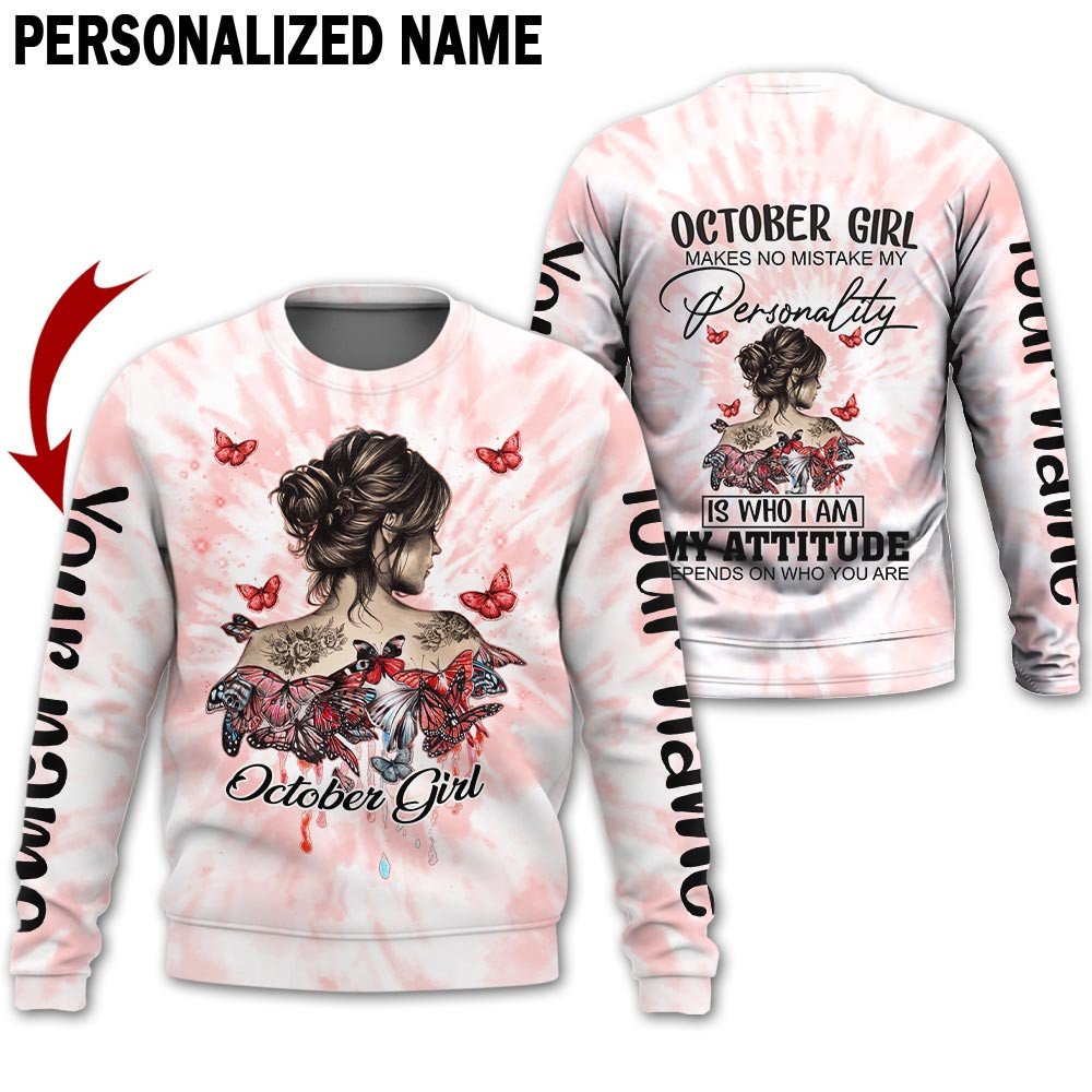 Personalized Name Birthday Outfit October Girl Hippie Bufterfly Red Birthday Shirt For Women TO2823