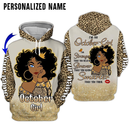 Personalized Name Birthday Outfit October Girl Leopard Skin All Over Printed Birthday Shirt TO2830