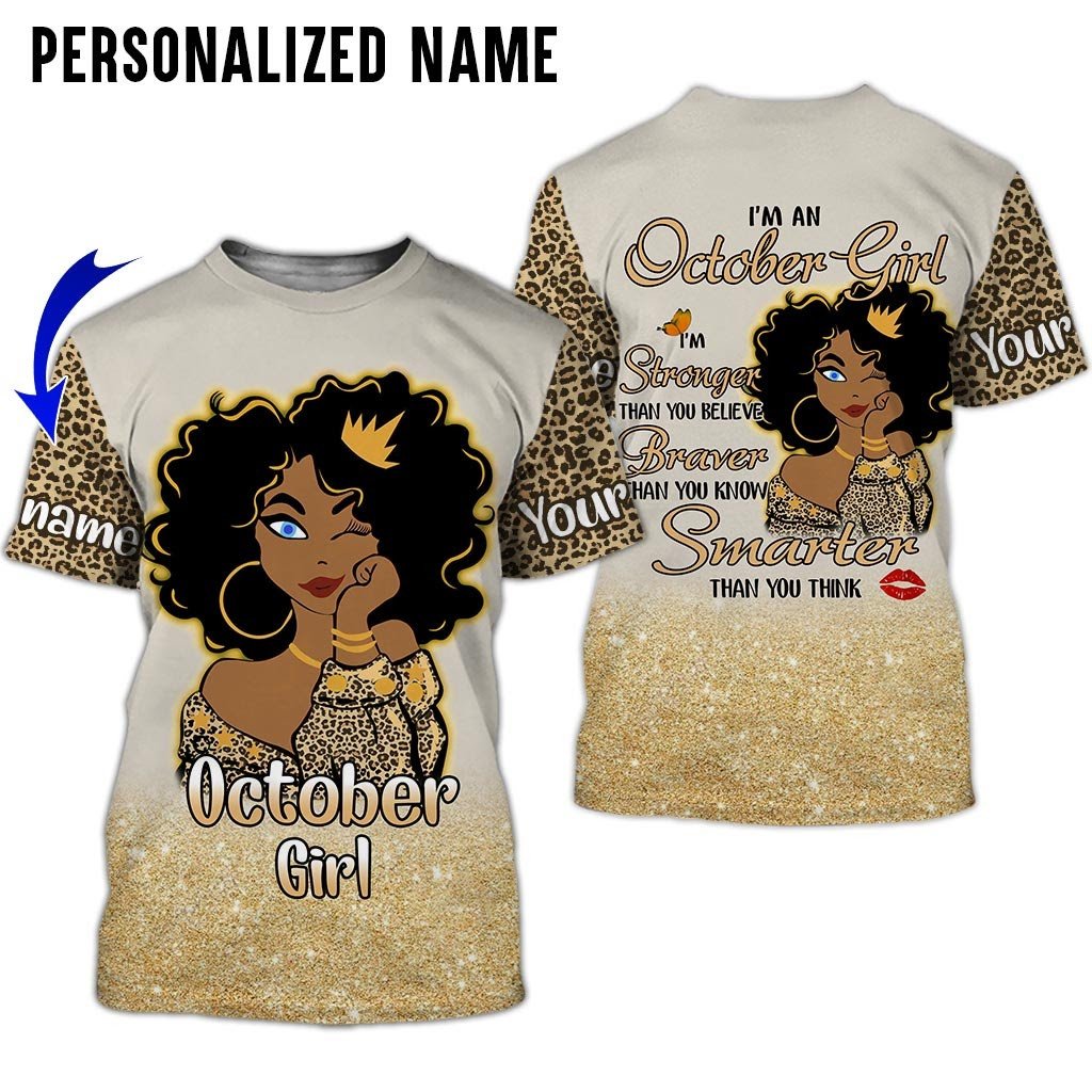 Personalized Name Birthday Outfit October Girl Leopard Skin All Over Printed Birthday Shirt TO2830