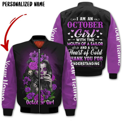 Personalized Name Birthday Outfit Birthday Outfit October Girl Sugar Skull Flower All Over Printed Birthday Shirt TO2818