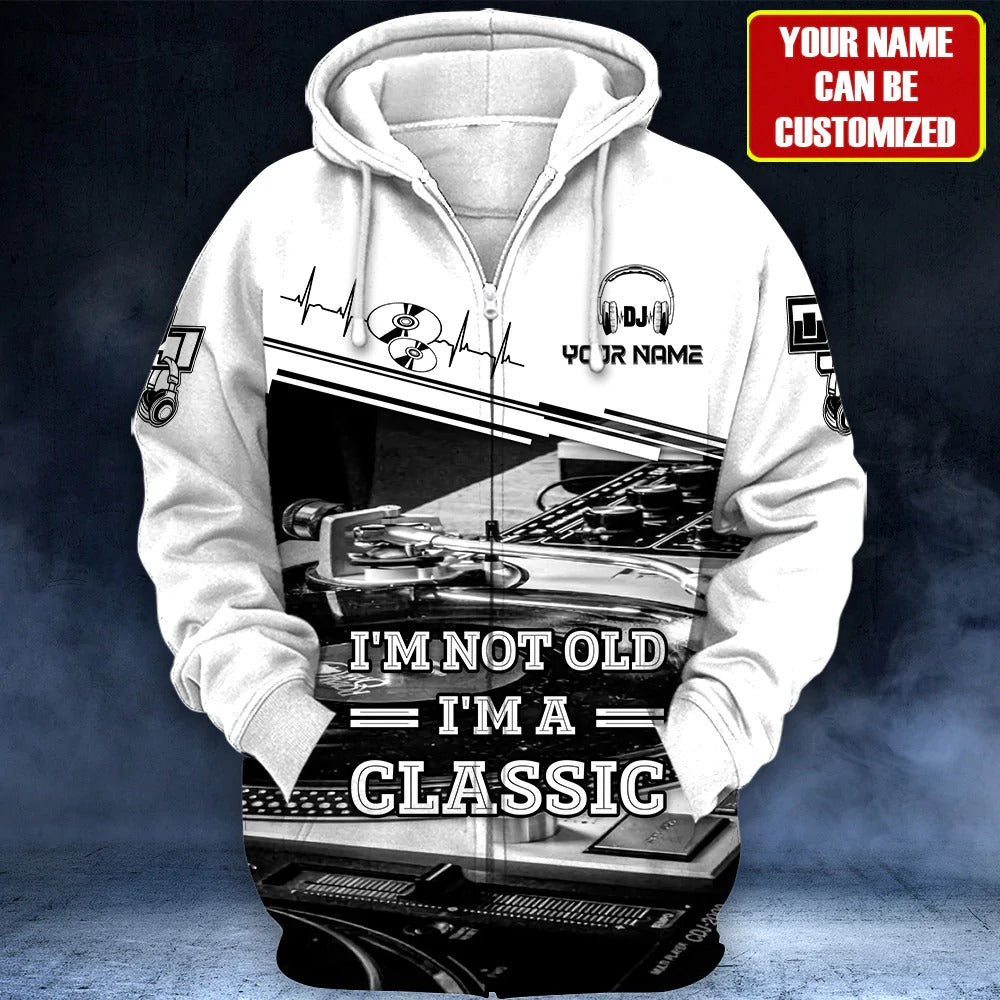 3D Print Custom DJ Hoodie, I'm A Classic DJ Tshirt, Black And White DJ Zip Up Hoodies Men Woman TO0072