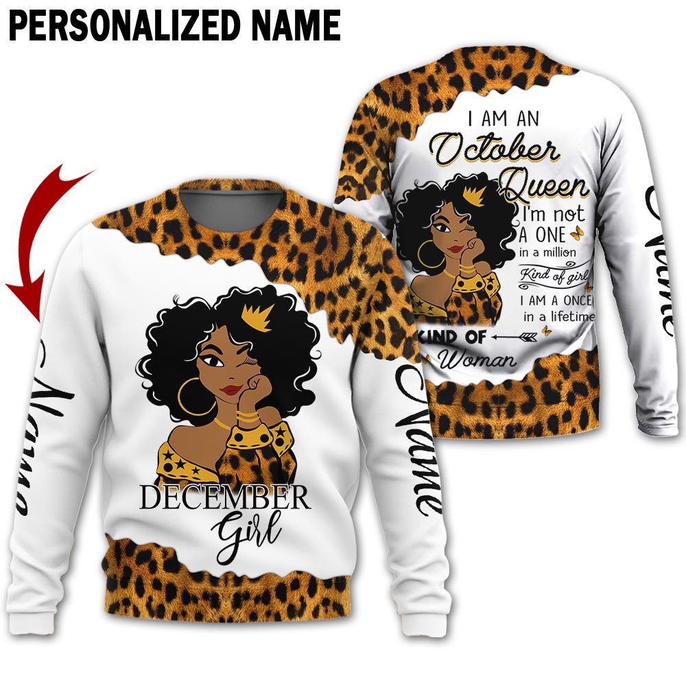 Personalized Name Birthday Outfit October Girl Leopard Skin Yellow Kind Of Woman All Over Printed Birthday Shirt TO2828