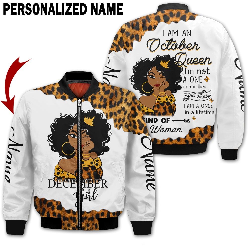 Personalized Name Birthday Outfit October Girl Leopard Skin Yellow Kind Of Woman All Over Printed Birthday Shirt TO2828