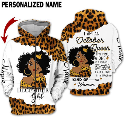 Personalized Name Birthday Outfit October Girl Leopard Skin Yellow Kind Of Woman All Over Printed Birthday Shirt TO2828