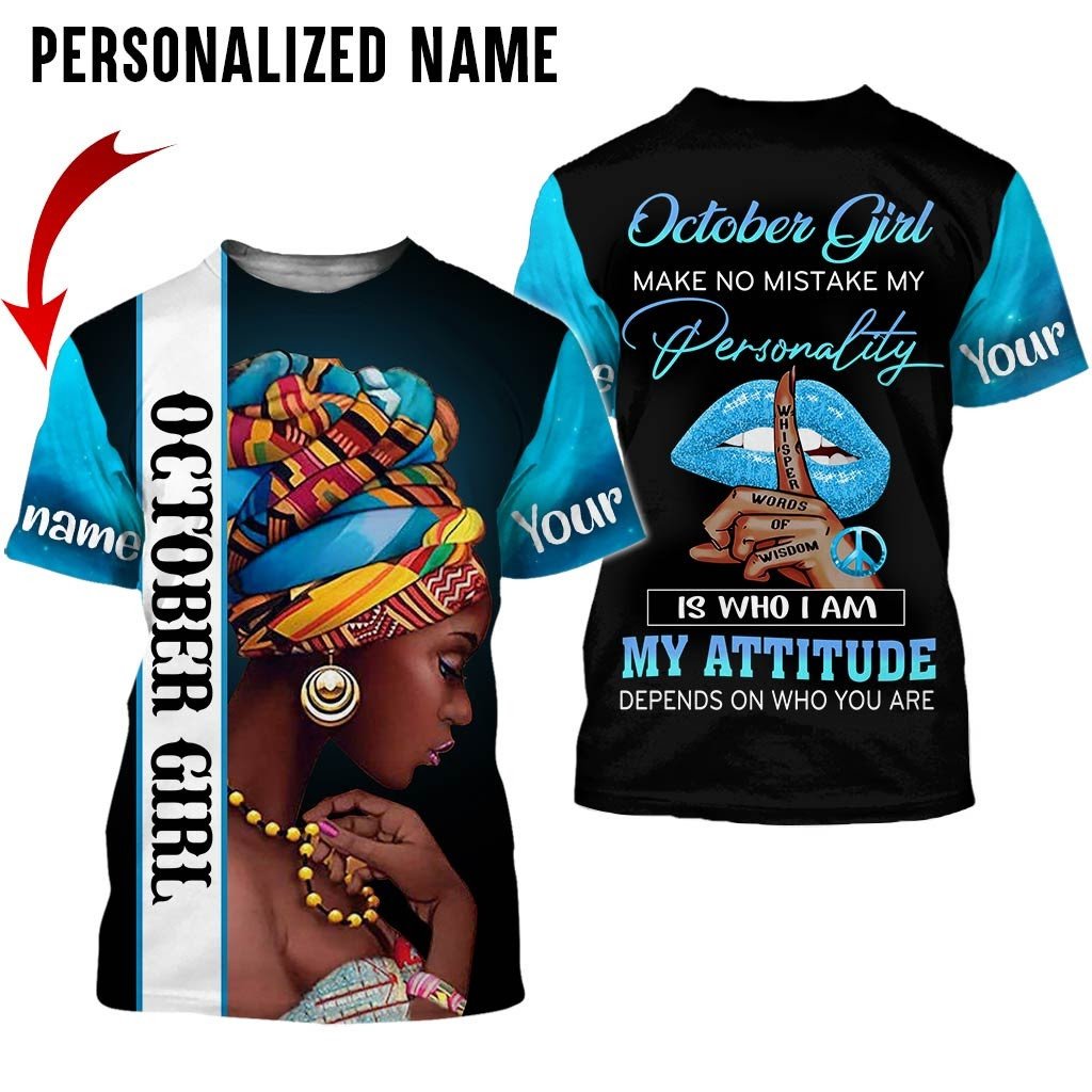 Personalized Name Birthday Outfit October Girl Kind Of Woman Blue All Over Printed Birthday Shirt TO2819