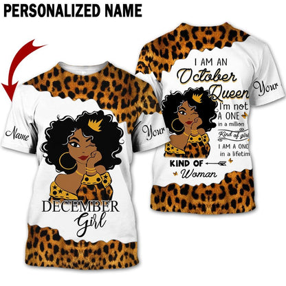 Personalized Name Birthday Outfit October Girl Leopard Skin Yellow Kind Of Woman All Over Printed Birthday Shirt TO2828