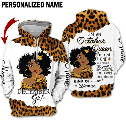 Personalized Name Birthday Outfit October Girl Leopard Skin Yellow Kind Of Woman All Over Printed Birthday Shirt TO2828