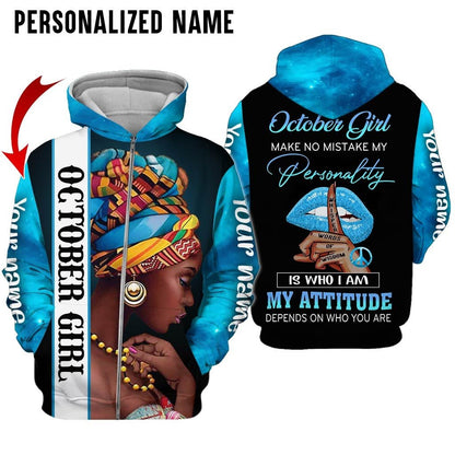 Personalized Name Birthday Outfit October Girl Kind Of Woman Blue All Over Printed Birthday Shirt TO2819