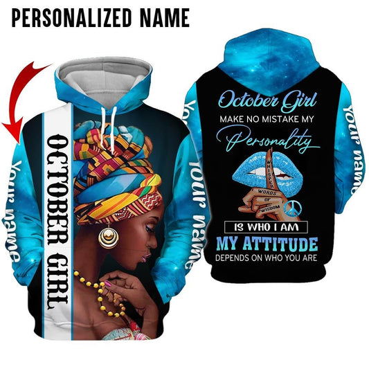 Personalized Name Birthday Outfit October Girl Kind Of Woman Blue All Over Printed Birthday Shirt TO2819