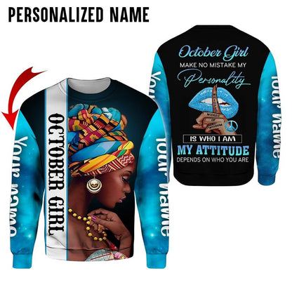 Personalized Name Birthday Outfit October Girl Kind Of Woman Blue All Over Printed Birthday Shirt TO2819