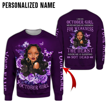 Personalized Name Birthday Outfit October Girl Not Dead Flower Purple All Over Printed Birthday Shirt TO2817