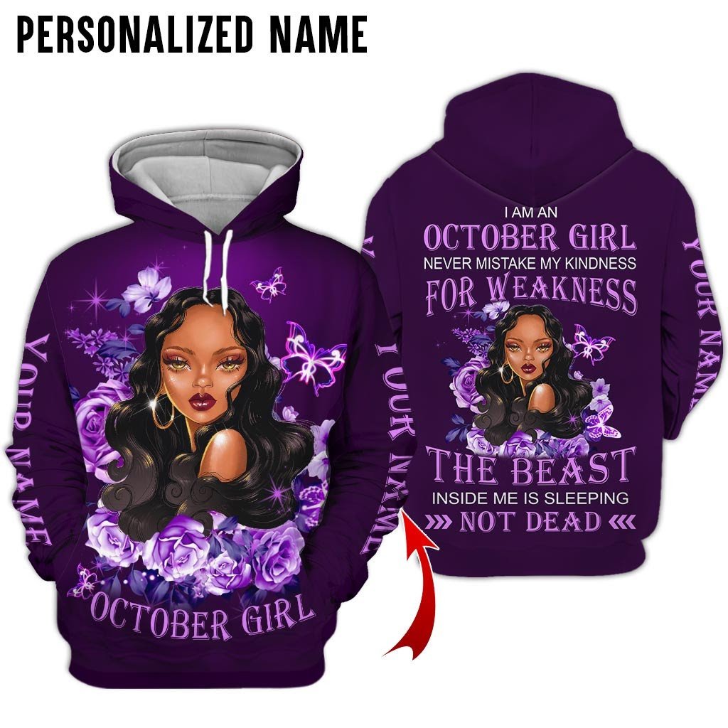 Personalized Name Birthday Outfit October Girl Not Dead Flower Purple All Over Printed Birthday Shirt TO2817