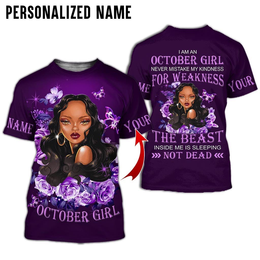 Personalized Name Birthday Outfit October Girl Not Dead Flower Purple All Over Printed Birthday Shirt TO2817