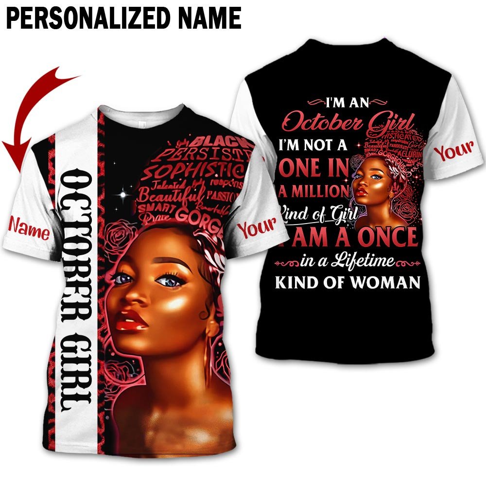 Personalized Name Birthday Outfit October Girl Red Kind Of Woman All Over Printed Birthday Shirt TO2808