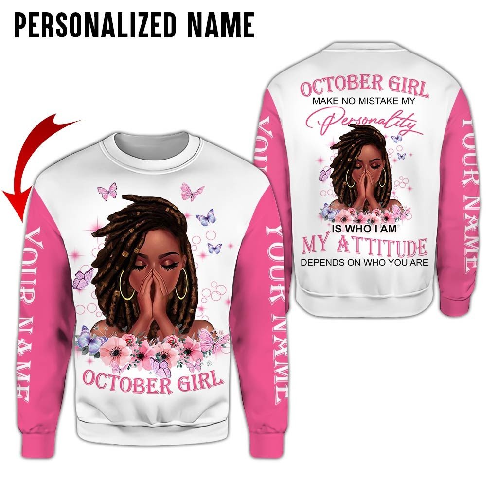 Personalized Name Birthday Outfit October Girl Woman Bufterfly Pink All Over Printed Birthday Shirt TO2810