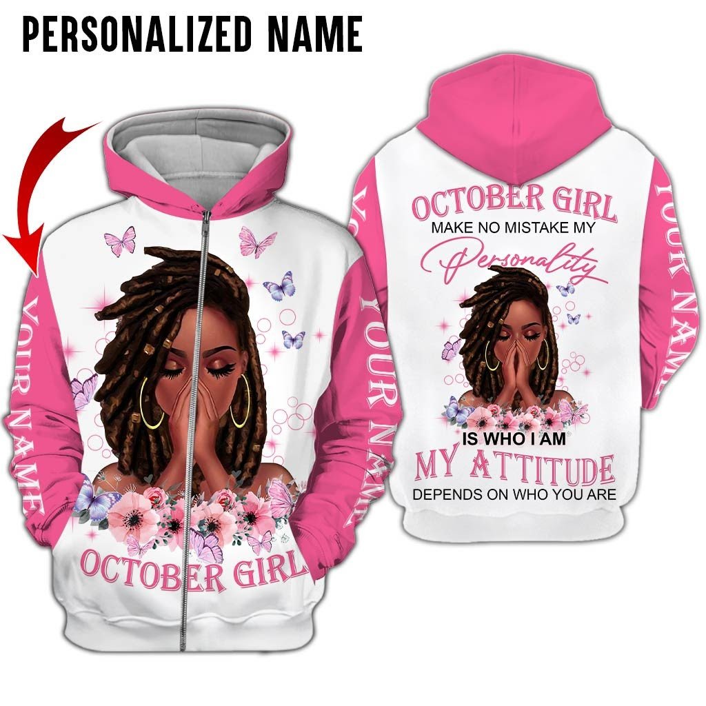 Personalized Name Birthday Outfit October Girl Woman Bufterfly Pink All Over Printed Birthday Shirt TO2810