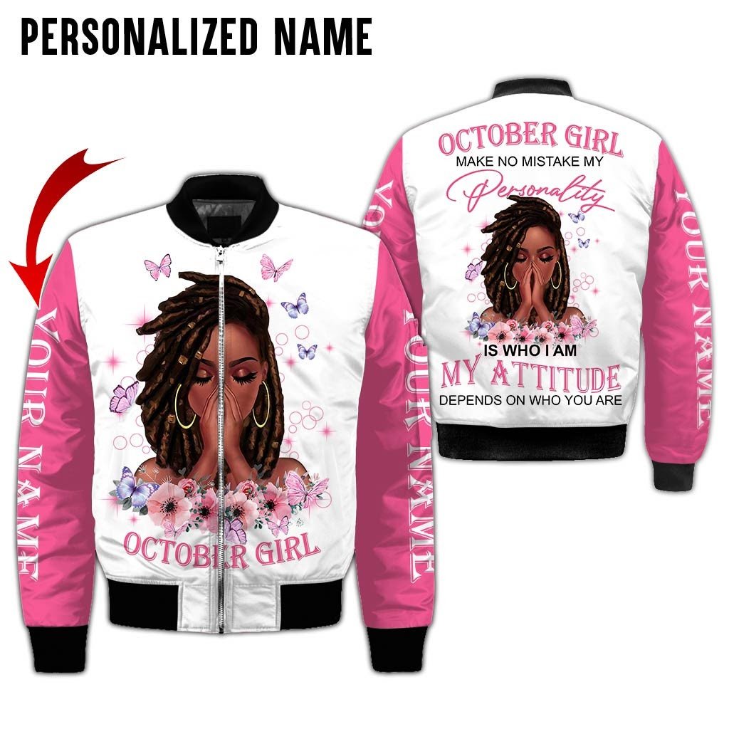 Personalized Name Birthday Outfit October Girl Woman Bufterfly Pink All Over Printed Birthday Shirt TO2810