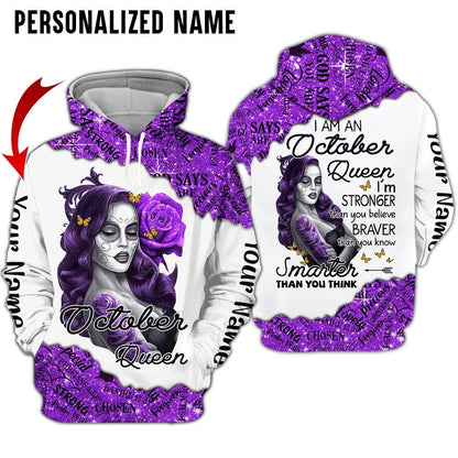 Personalized Name Birthday Outfit October Girl Sugar Skull Purple Flower All Over Printed Birthday Shirt TO2826