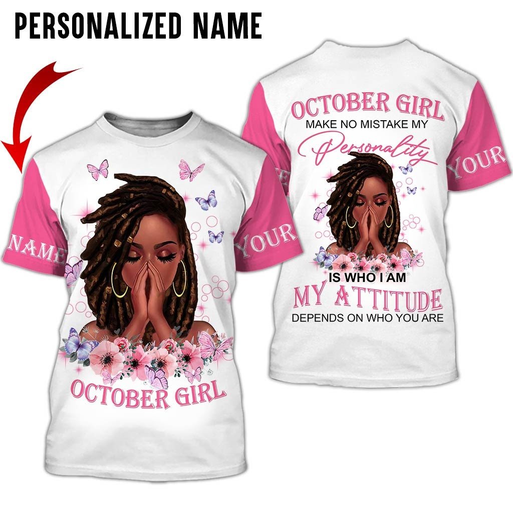 Personalized Name Birthday Outfit October Girl Woman Bufterfly Pink All Over Printed Birthday Shirt TO2810