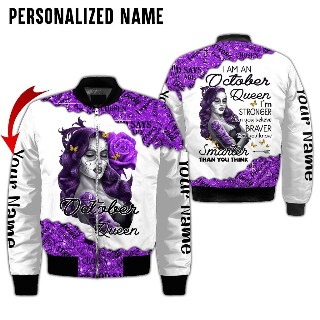 Personalized Name Birthday Outfit October Girl Sugar Skull Purple Flower All Over Printed Birthday Shirt TO2826