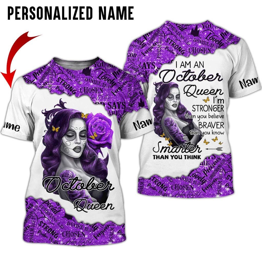 Personalized Name Birthday Outfit October Girl Sugar Skull Purple Flower All Over Printed Birthday Shirt TO2826