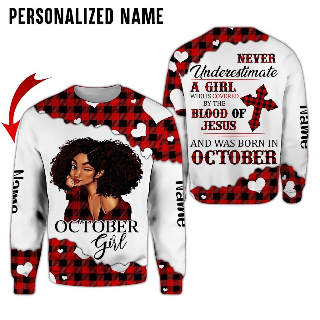 Personalized Name Birthday Outfit October Girl Blood Of Jesus All Over Printed Birthday Shirt TO2845