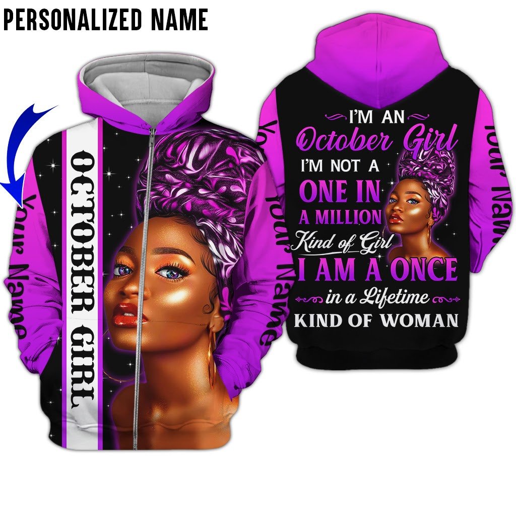 Personalized Name Birthday Outfit October Girl Kind Of Woman Purple All Over Printed Birthday Shirt TO2811