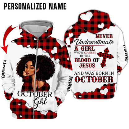 Personalized Name Birthday Outfit October Girl Blood Of Jesus All Over Printed Birthday Shirt TO2845