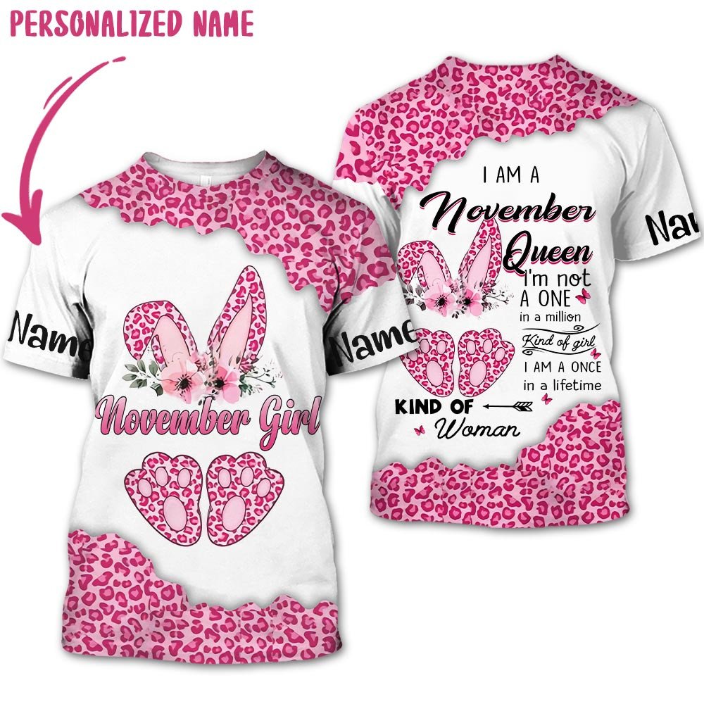 Personalized Name Birthday Outfit October Girl Leopard Skin Pink All Over Printed Birthday Shirt TO2843