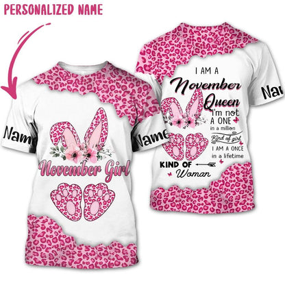 Personalized Name Birthday Outfit October Girl Leopard Skin Pink All Over Printed Birthday Shirt TO2843