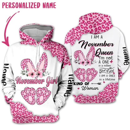 Personalized Name Birthday Outfit October Girl Leopard Skin Pink All Over Printed Birthday Shirt TO2843