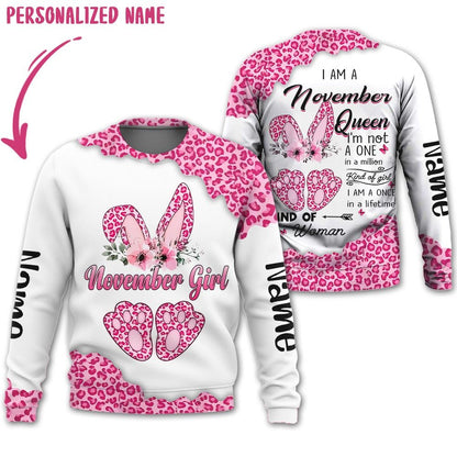 Personalized Name Birthday Outfit October Girl Leopard Skin Pink All Over Printed Birthday Shirt TO2843