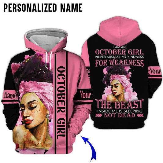 Personalized Name Birthday Outfit October Girl The Best Pink All Over Printed Birthday Shirt TO2814