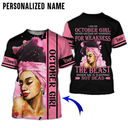 Personalized Name Birthday Outfit October Girl The Best Pink All Over Printed Birthday Shirt TO2814