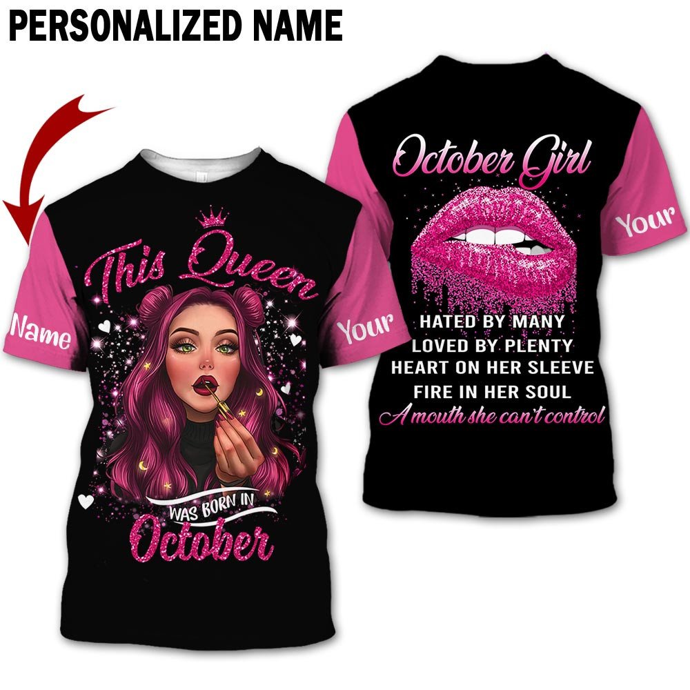 Personalized Name Birthday Outfit October Girl Beautiful This Queen Pink All Over Printed Birthday Shirt TO2813