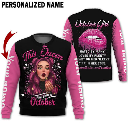 Personalized Name Birthday Outfit October Girl Beautiful This Queen Pink All Over Printed Birthday Shirt TO2813