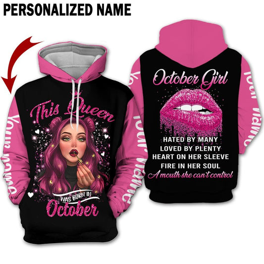 Personalized Name Birthday Outfit October Girl Beautiful This Queen Pink All Over Printed Birthday Shirt TO2813