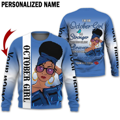 Personalized Name Birthday Outfit October Girl Thank You Think Blue All Over Printed Birthday Shirt TO2809