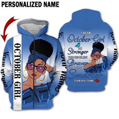 Personalized Name Birthday Outfit October Girl Thank You Think Blue All Over Printed Birthday Shirt TO2809