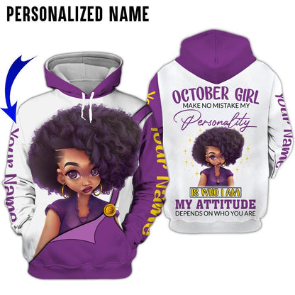 Personalized Name Birthday Outfit October Girl My Attitude All Over Printed Birthday Shirt TO2816