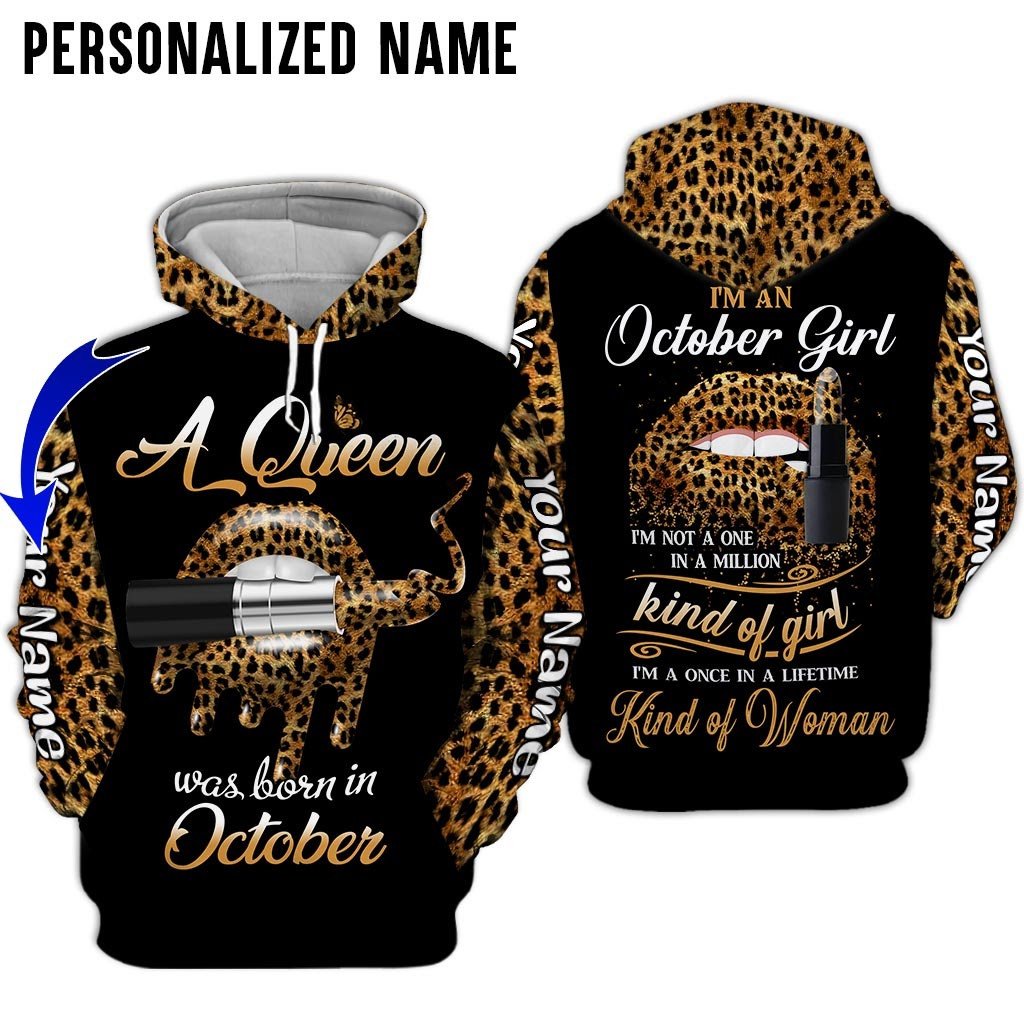 Personalized Name Birthday Outfit October Girl Leopard Skin Lipstick All Over Printed Birthday Shirt TO2815